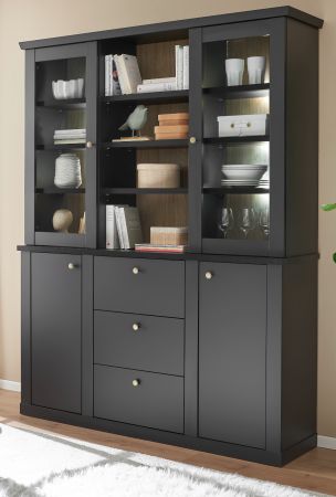 Buffet Filmore in Schwarz matt und Eiche Landhaus 158 x 201 cm, Soft-Close