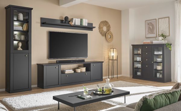 Buffet Filmore in Schwarz matt und Eiche Landhaus 158 x 201 cm, Soft-Close