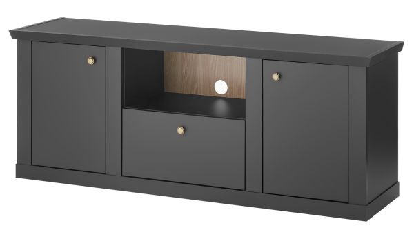 TV-Lowboard Filmore in Schwarz matt und Eiche Landhaus 158 x 62 cm, Soft-Close und Komforth�he
