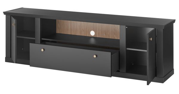 TV-Lowboard Filmore in Schwarz matt und Eiche Landhaus 205 x 62 cm, Soft-Close und Komforth�he