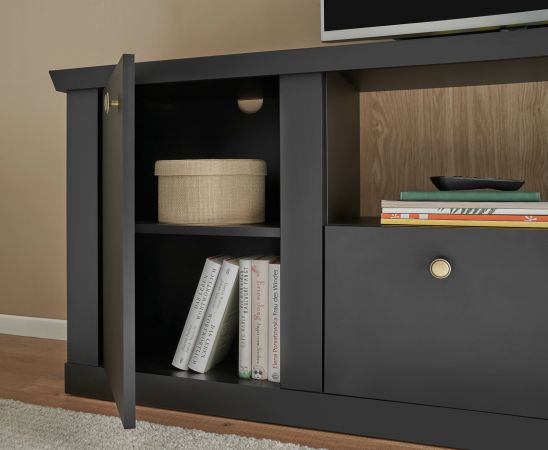 TV-Lowboard Filmore in Schwarz matt und Eiche Landhaus 205 x 62 cm, Soft-Close und Komforth�he