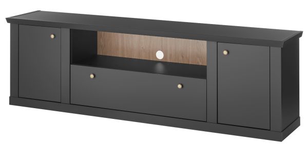 TV-Lowboard Filmore in Schwarz matt und Eiche Landhaus 205 x 62 cm, Soft-Close und Komforth�he