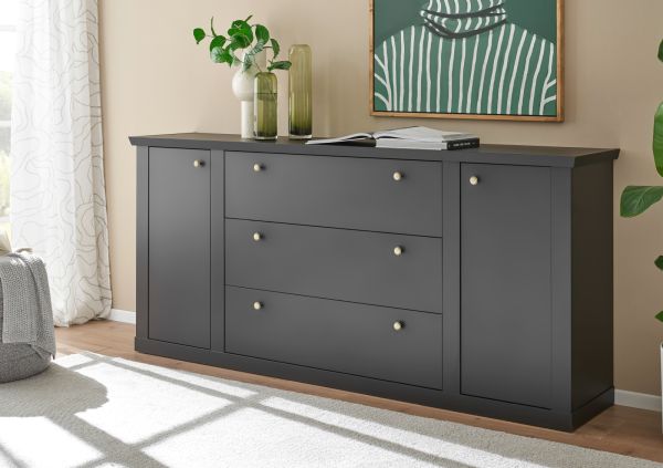 Sideboard Filmore in Schwarz matt Landhaus 205 x 92 cm, Soft-Close