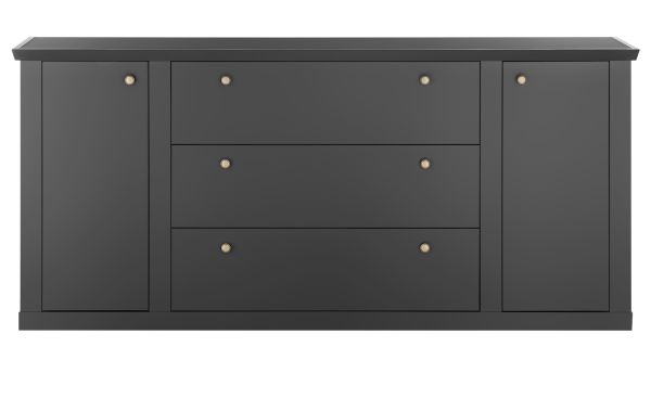 Sideboard Filmore in Schwarz matt Landhaus 205 x 92 cm, Soft-Close