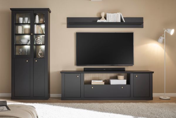 Wandboard Filmore in Schwarz matt Landhaus 180 x 25 cm