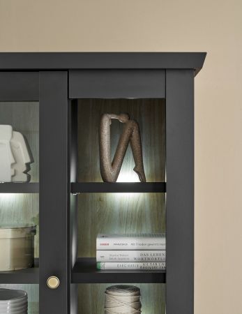 Wohnwand Filmore in Schwarz matt und Eiche Landhaus 319 x 200 cm, Soft-Close