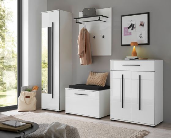 Schuhschrank mit Spiegel Design-D in wei� Hochglanz 50 x 200 cm