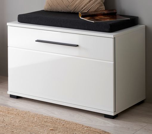 Garderobe Sitzbank Design-D in wei� Hochglanz 80 x 50 cm mit Soft-Close
