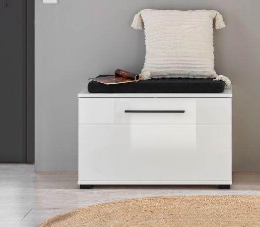Garderobe Sitzbank Design-D in wei� Hochglanz 80 x 50 cm mit Soft-Close