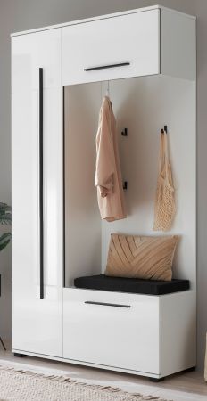 Kompaktgarderobe Design-D in wei� Hochglanz 111 x 200 cm