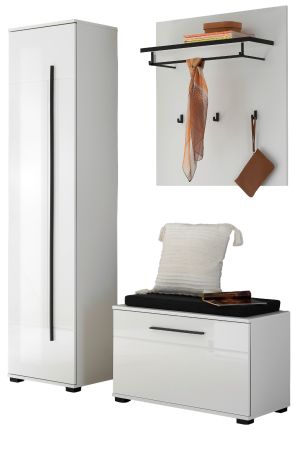 Garderobe Set 4-teilig Design-D in Wei� Hochglanz 140 x 200 cm