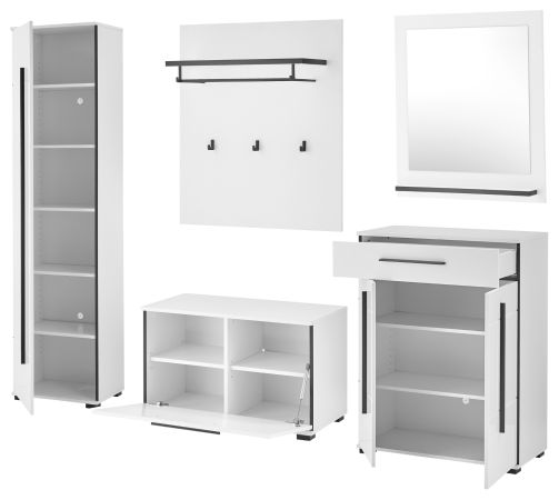Garderobe Komplett-Set 6-teilig Design-D in Wei� Hochglanz 230 x 200 cm, Soft-Close