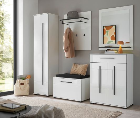 Garderobe Komplett-Set 6-teilig Design-D in Wei� Hochglanz 230 x 200 cm, Soft-Close
