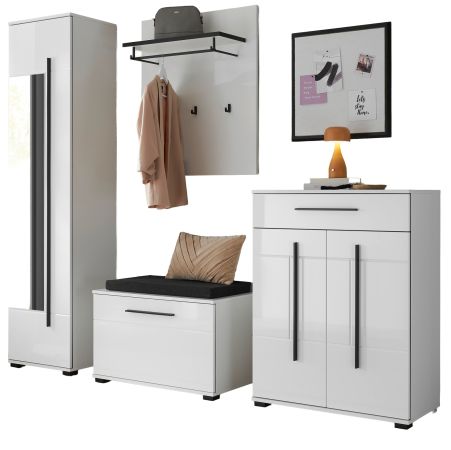 Garderobe Set 5-teilig Design-D in Wei� Hochglanz 230 x 200 cm
