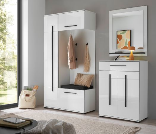Garderobe Set 4-teilig Design-D in Wei� Hochglanz 200 x 200 cm