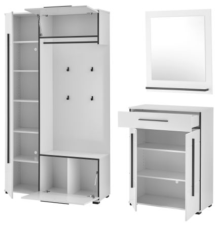 Garderobe Set 4-teilig Design-D in Wei� Hochglanz 200 x 200 cm