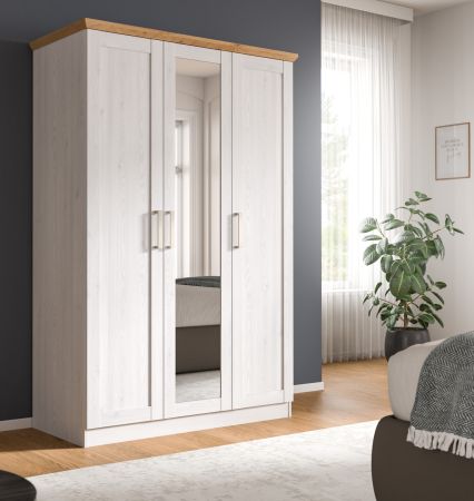 Kleiderschrank mit Spiegel Marina in wei� L�rche und Eiche Artisan Landhaus Dreht�renschrank 3-t�rig 124 x 185 cm