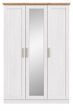 Kleiderschrank mit Spiegel Marina in wei� L�rche und Eiche Artisan Landhaus Dreht�renschrank 3-t�rig 124 x 185 cm