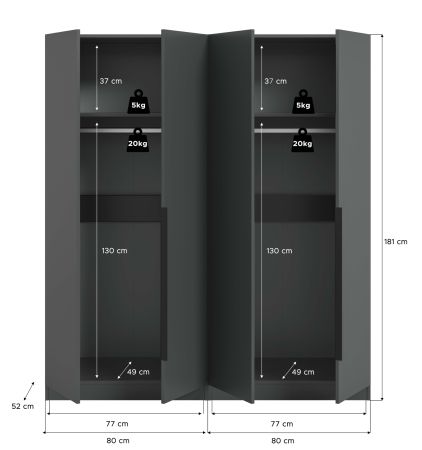 Kleiderschrank Swan in grau Dreht�renschrank 4-t�rig 160 x 181 cm