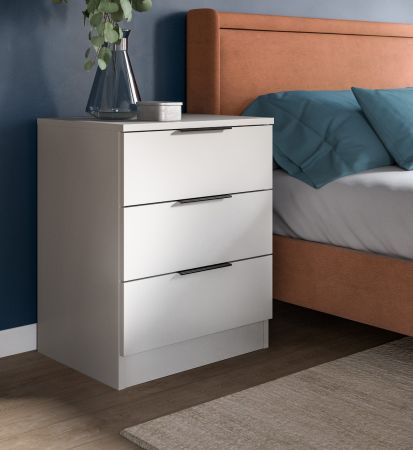 Nachttisch Swan in Wei�, Nachtkommode mit Komforth�he 45 x 60 cm, Vollauszug