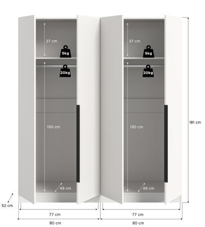 Kleiderschrank Swan in wei� Dreht�renschrank 4-t�rig 160 x 181 cm