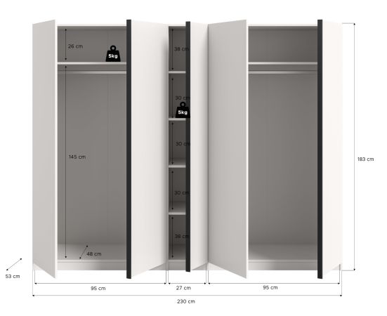 Kleiderschrank Girona in wei� Dreht�renschrank 5-t�rig 230 x 183 cm