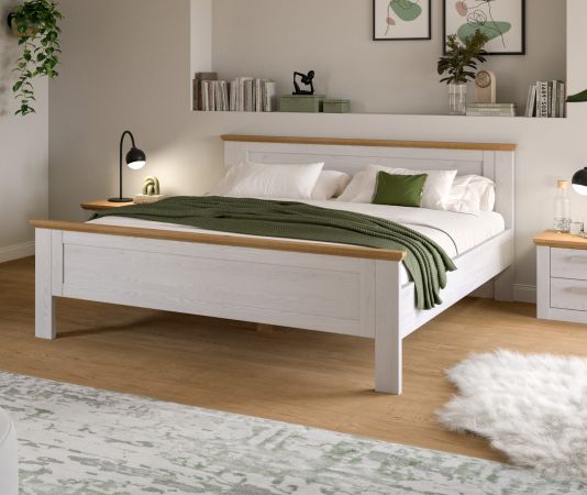 Bett Mirano in wei� L�rche und Eiche Artisan Landhaus Doppelbett Liegefl�che 180 x 200 cm