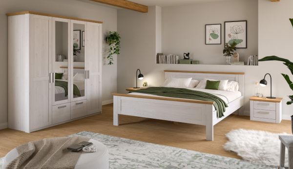 Bett Mirano in wei� L�rche und Eiche Artisan Landhaus Doppelbett Liegefl�che 180 x 200 cm