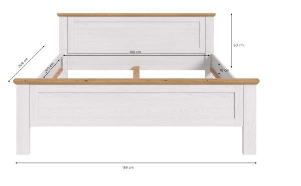 Bett Mirano in wei� L�rche und Eiche Artisan Landhaus Doppelbett Liegefl�che 180 x 200 cm