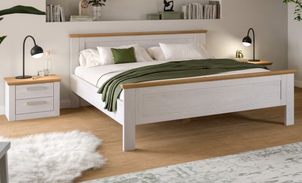 Schlafzimmer Mirano in wei� L�rche und Eiche Artisan Landhaus Set mit Bett Liegefl�che 180 x 200 cm und 2x Nachttisch
