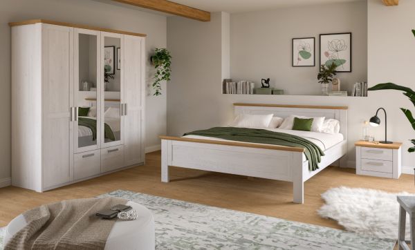 Schlafzimmer Mirano in wei� L�rche und Eiche Artisan Landhaus Set 3-teilig Liegefl�che 180 x 200 cm