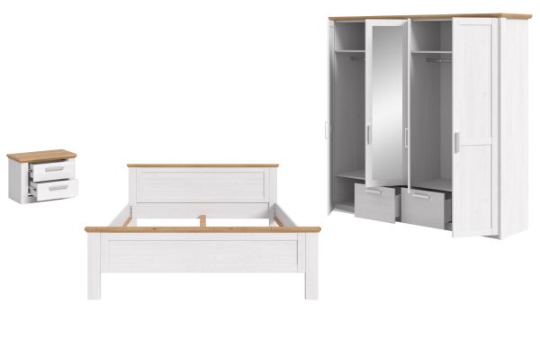 Schlafzimmer Mirano in wei� L�rche und Eiche Artisan Landhaus Set 3-teilig Liegefl�che 180 x 200 cm