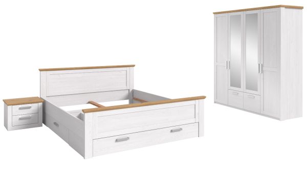 Schlafzimmer Mirano in wei� L�rche und Eiche Artisan Landhaus Set 3-teilig Liegefl�che 180 x 200 cm