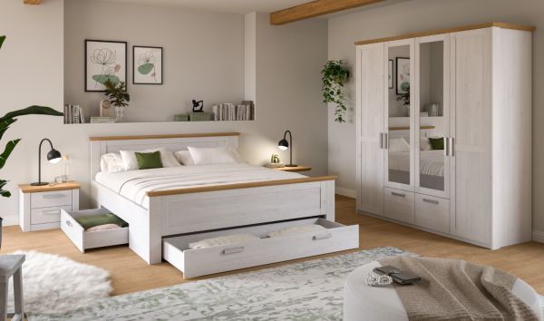 Schlafzimmer Mirano in wei� L�rche und Eiche Artisan Landhaus Set 4-teilig Liegefl�che 180 x 200 cm