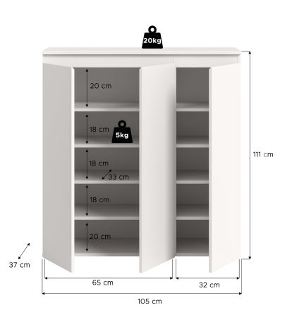 Kommode Assino in wei� 105 x 111 cm mit 10 F�chern