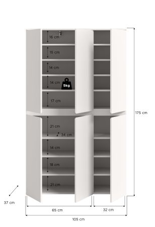 Mehrzweckschrank Assino in wei� 105 x 175 cm, bis zu 18 F�cher