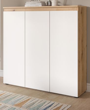 Kommode Assino in Wei� und Evoke Eiche 3-t�rig 105 x 111 cm, bis zu 10 F�cher
