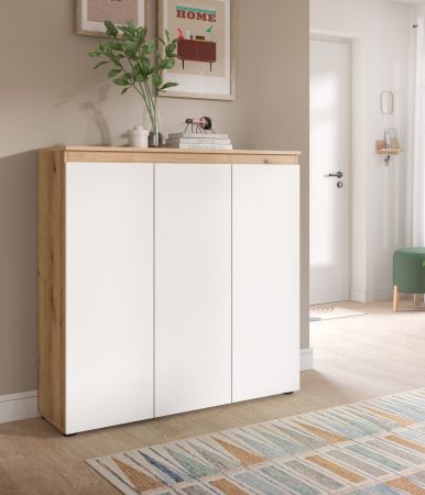 Kommode Assino in Wei� und Evoke Eiche 3-t�rig 105 x 111 cm, bis zu 10 F�cher