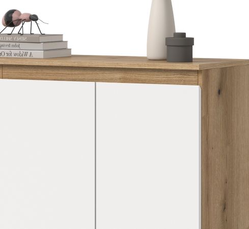 Kommode Assino in Wei� und Evoke Eiche 3-t�rig 105 x 111 cm, bis zu 10 F�cher