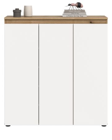 Kommode Assino in Wei� und Evoke Eiche 3-t�rig 105 x 111 cm, bis zu 10 F�cher