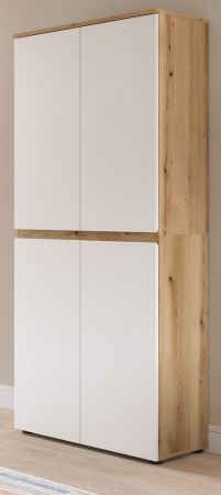 Mehrzweckschrank Assino in Wei� und Eiche, 4-t�rig 70 x 175 cm mit 7 B�den und Kleiderstange