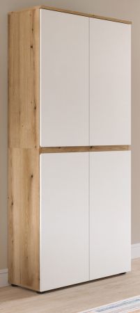 Mehrzweckschrank Assino in Wei� und Eiche, 4-t�rig 70 x 175 cm mit 7 B�den und Kleiderstange