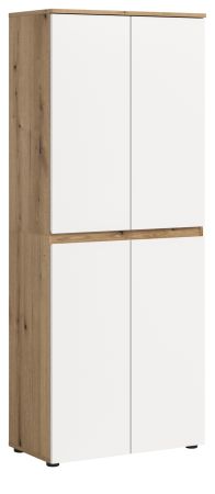 Mehrzweckschrank Assino in Wei� und Eiche, 4-t�rig 70 x 175 cm mit 7 B�den und Kleiderstange