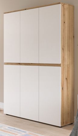 Mehrzweckschrank Assino in Wei� und Eiche, 6-t�rig 105 x 175 cm mit 14 Einlegeb�den und Kleiderstange