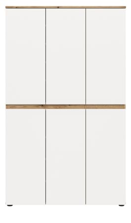 Mehrzweckschrank Assino in Wei� und Eiche, 6-t�rig 105 x 175 cm mit 14 Einlegeb�den und Kleiderstange