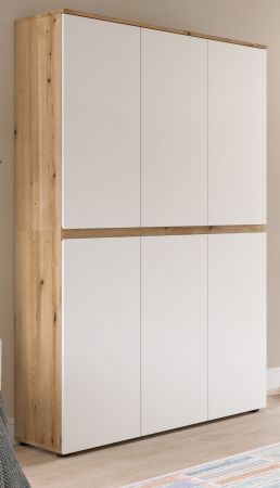 Mehrzweckschrank Assino in Wei� und Eiche, 6-t�rig 105 x 175 cm mit 14 Einlegeb�den und Kleiderstange