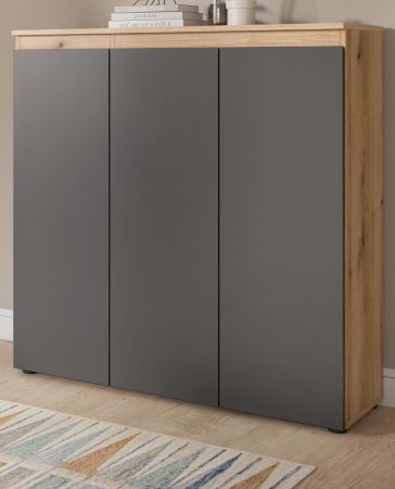 Kommode Assino in Grau und Eiche, 3-t�rig 105 x 111 cm mit 8 Einlegeb�den