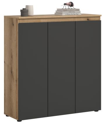 Kommode Assino in Grau und Eiche, 3-t�rig 105 x 111 cm mit 8 Einlegeb�den