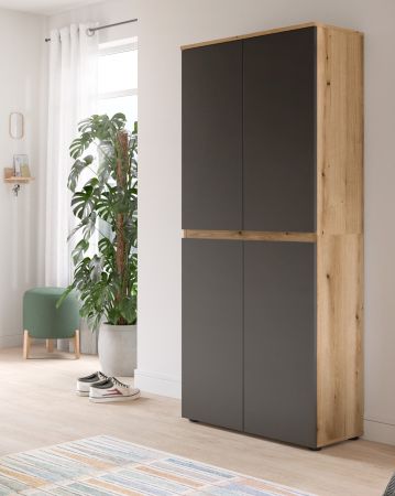 Mehrzweckschrank Assino in Grau und Eiche, 4-t�rig 70 x 175 cm, 7 Einlegeb�den und Kleiderstange