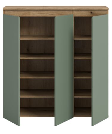 Kommode Assino in Gr�n und Eiche 105 x 111 cm, bis zu 10 F�cher